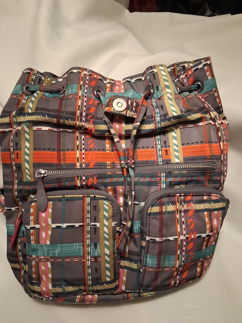 VERA BRADLEY Multicolor Plaid Print Drawstring Backpack - Style: Midtown Cargo - Picture 8 of 14